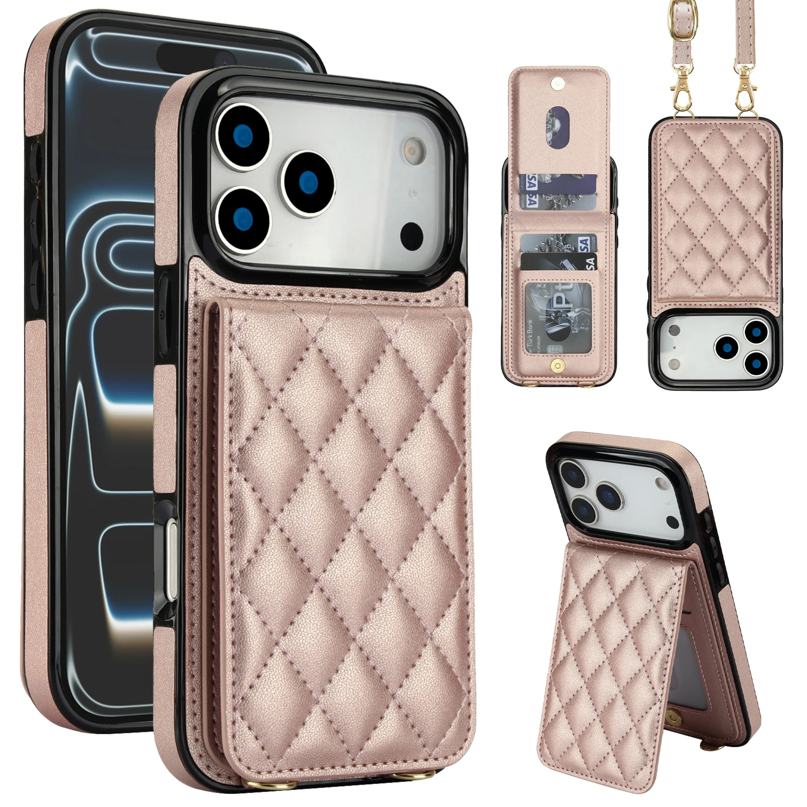 

Crossbody Leather Flip Card Holder Slots Wallet Case For iPhone 17 Pro Max 17e 16e 16 15 14 13 12 Mini 11, Kickstand Phone Cover