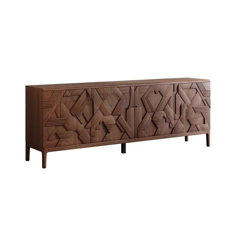 

Nordic solid wood storage cabinet retro carved living room entrance storage side cabinet9338
