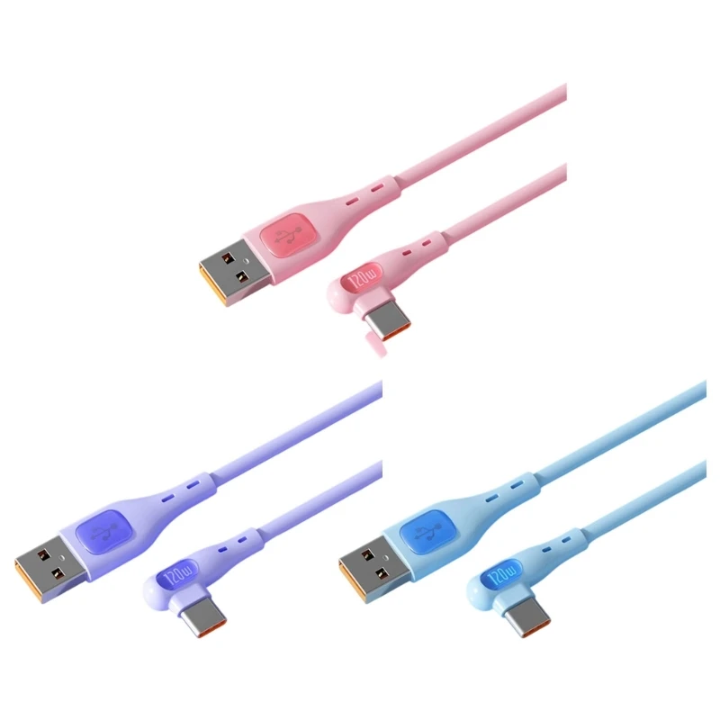 L Shape Elbow 120W USB A to Type C Fast Charging Cord Soft Flexible Cable For Mobile Game Desktop Office Daily Charging Use 2M