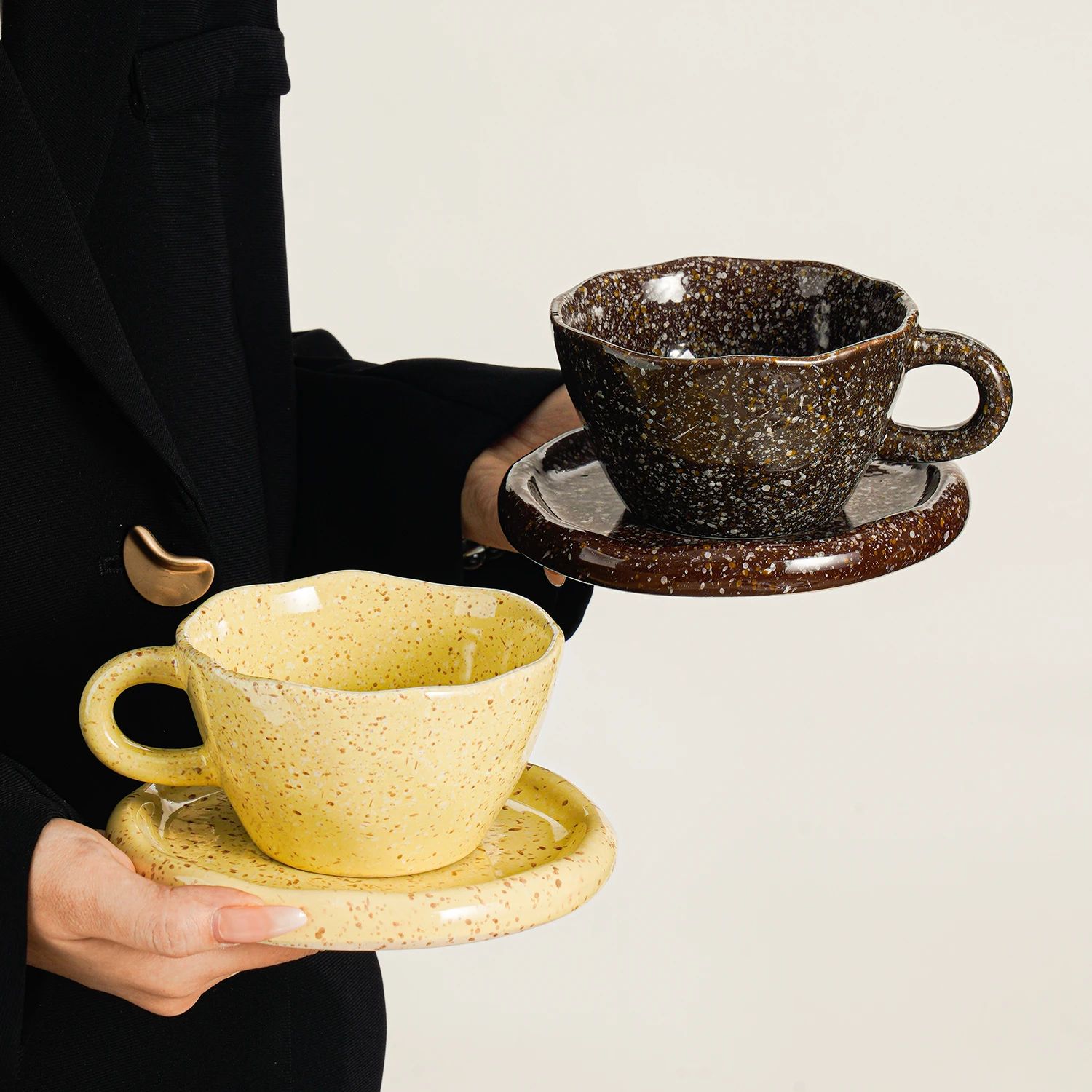 Ink Splashing Coffee Cup Plate Set Premium Feeling Niche Creative Design Mug with Tray Home Afternoon Tea Water Cup Saucer Sets