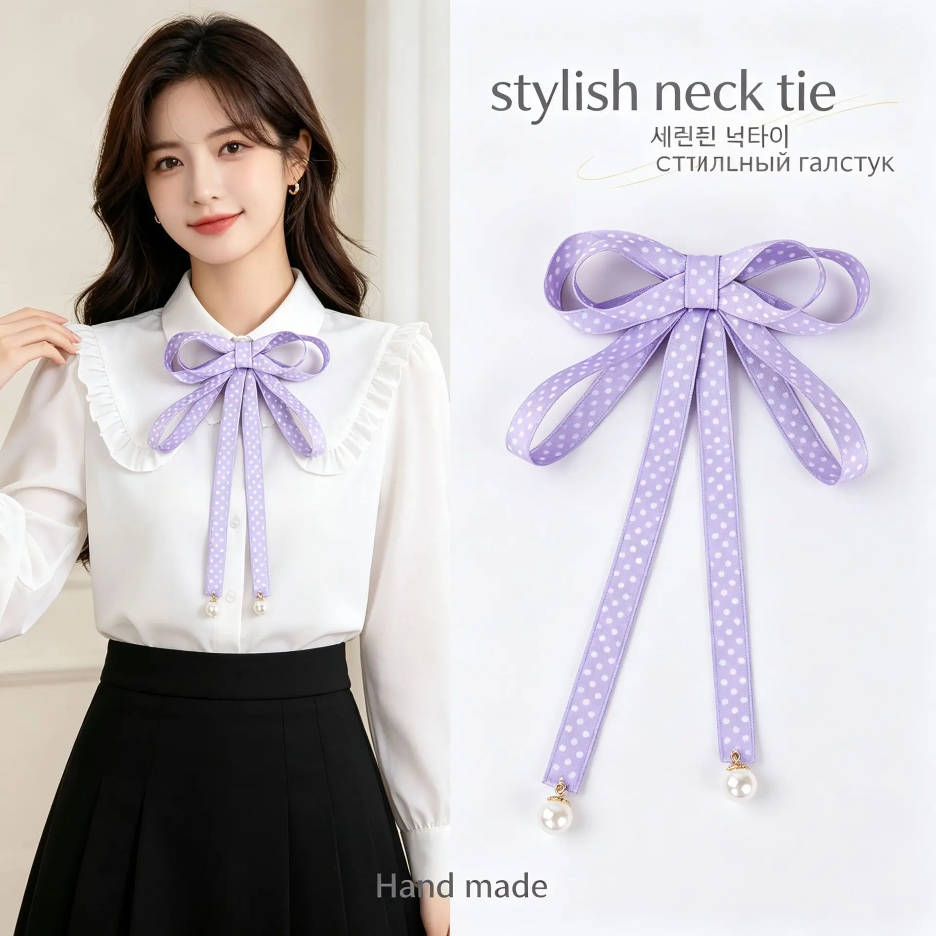 Pearl Ribbon Brooch Pin Women Sweet Dot Bow Tie Vintage School Girls Jewelry Bowknot Shirts Necktie Black Blue Red Butterfly