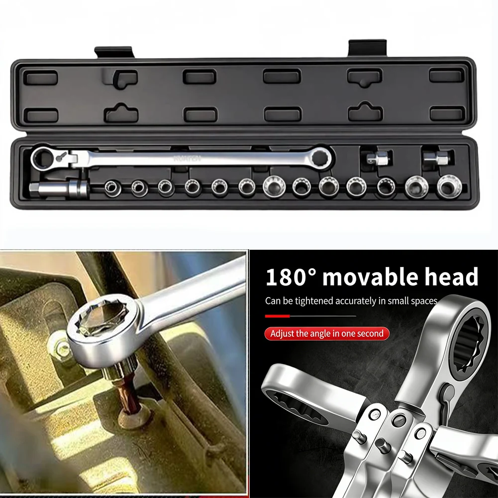 72 Tooth Ratcheting Pass Through Socket Set 180 Degree Swivel Head Alloy Steel Wrench Kit For Automotive Repair And Maintenance