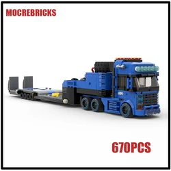 MOC Heavy Duty Engineering Truck Building Blocks Set With Flatbed Trailer Urban Cargo Logistics Transport Vehicle Bricks Toy