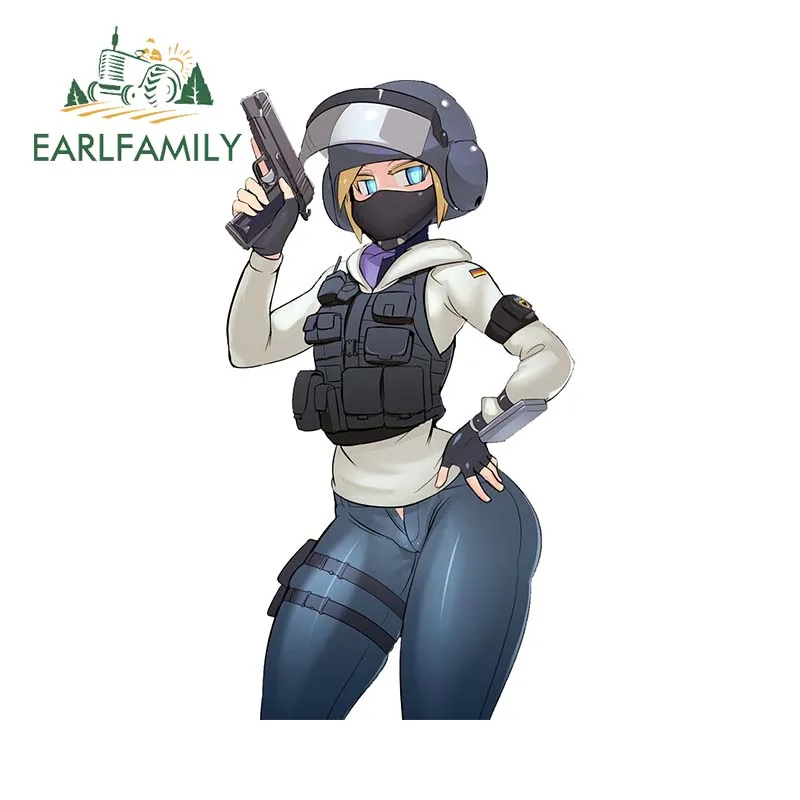 EARLFAMILY 13cm x 7.1cm Sexy Gun Girl Car Stickers Booty Body Armor Helmet Personality Decoration Waterproof Window Decal