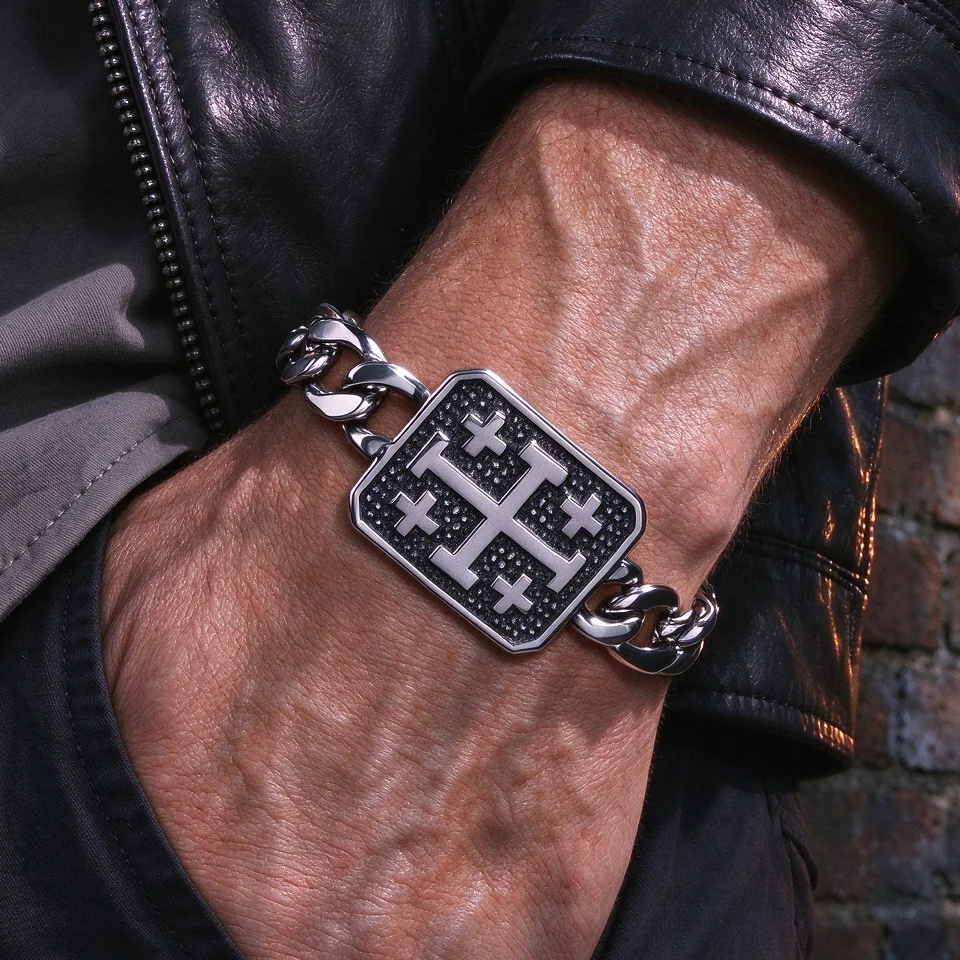 1PC Medieval Stainless Steel Jerusalem Crusader Templar Cross Bracelet for Men knights Templar Bracelet Man Spiritual Jewelry