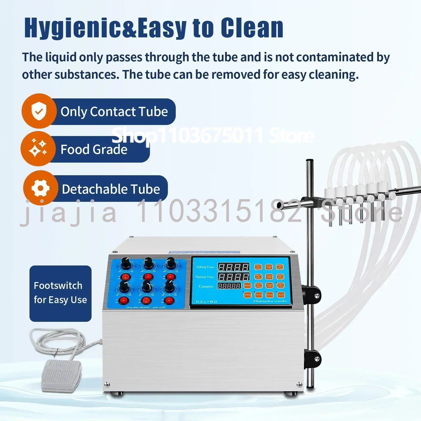 6-Head Liquid Filling Machine Semi-Automatic 5L Bottle Filler Digital Pump LCD Stainless Steel