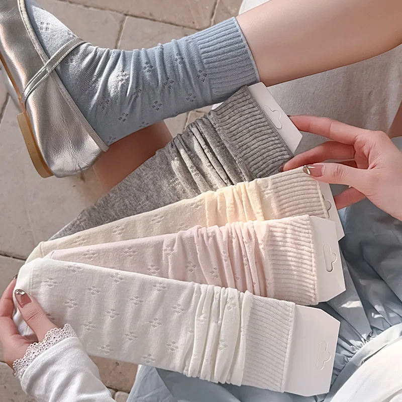 

6 пар весенне-летних дышащих носков из тонкой сетки из чистого хлопка с ворсом, однотонные женские носки средней длины в балетном стиле с клевером