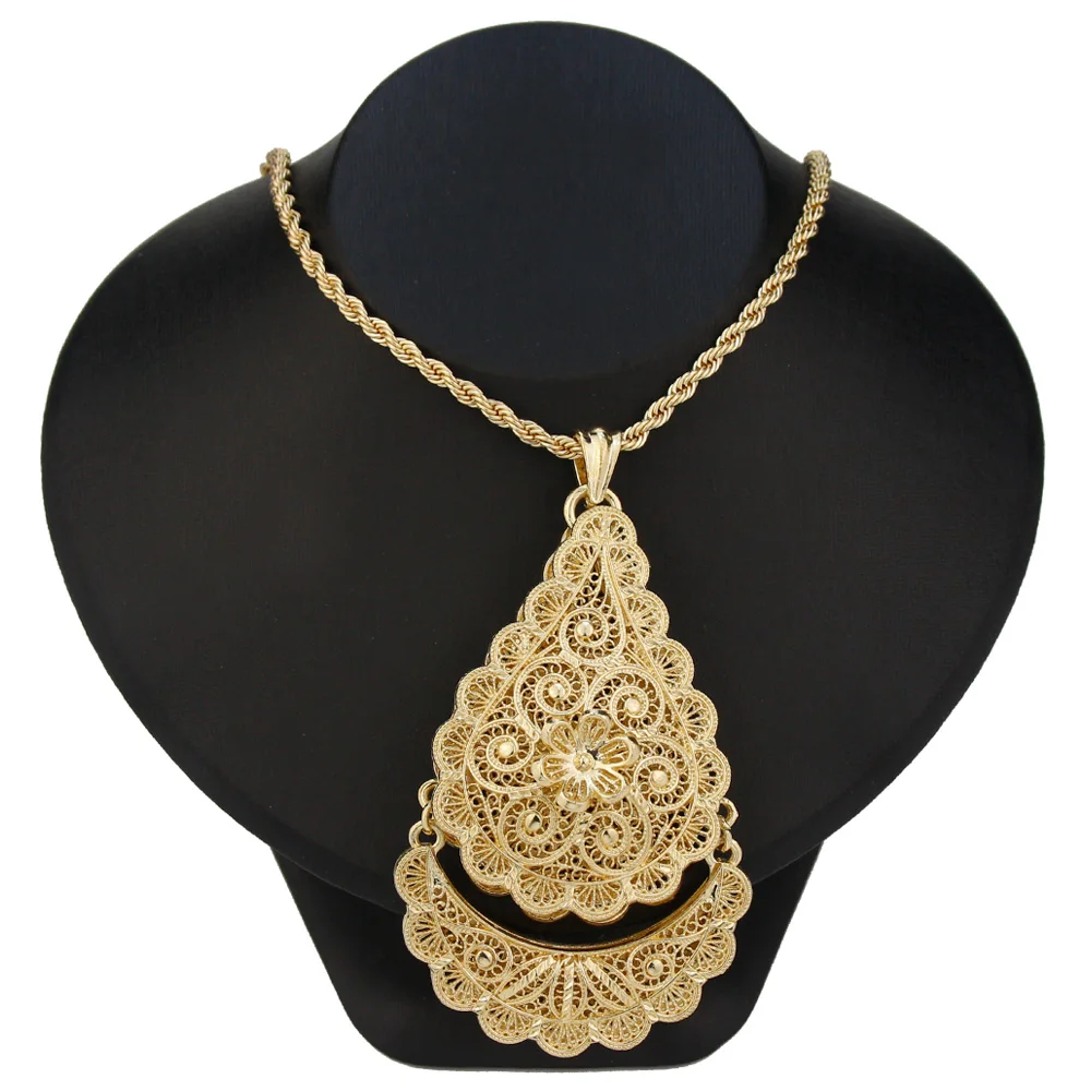 Sunspicems Algeria Sunflower Pandent Necklace Arabic Women Necklace Morocco Bride Wedding Caftan Jewelry  18K Gold Color Gift