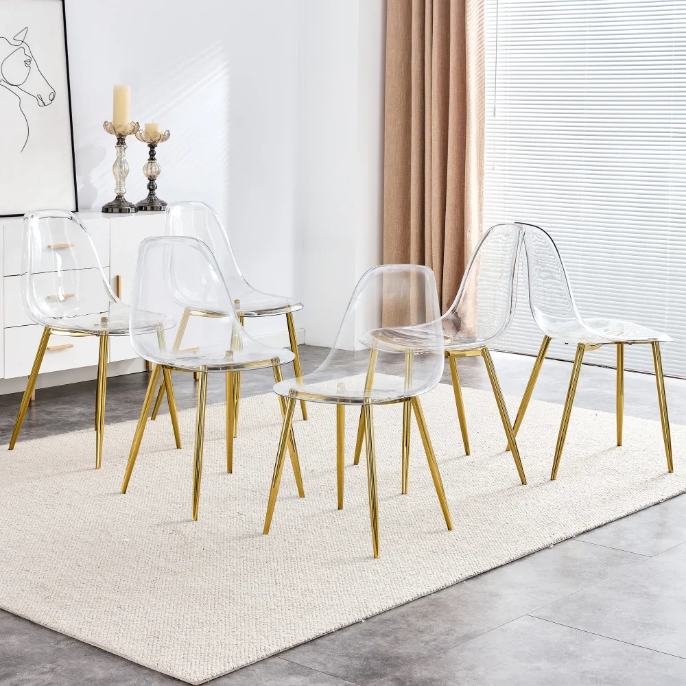 6 Chair Dinning Room Transparent Plastic Dining Chairs Pack Accent Set Nordic Elegant Room Lightweight High Kitchen Furniture