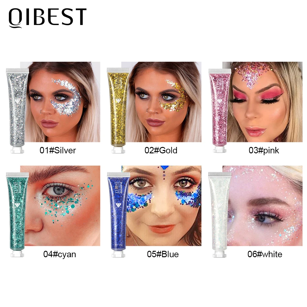 QIBEST Highlighter Powder Glitter Sequins Gel Shimmer Contour Blush Powder Body Highlight Makeup Festival Body Glitter Gel