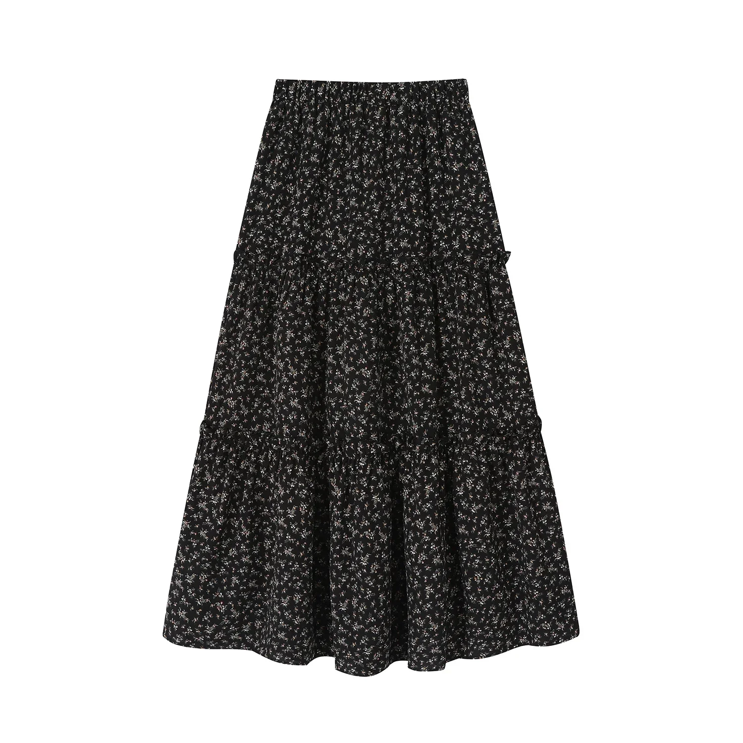 Faldas tipo paraguas con estampado Floral Vintage de cintura alta para mujer, falda acampanada recta holgada informal negra para primavera y otoño 2025, para mujer