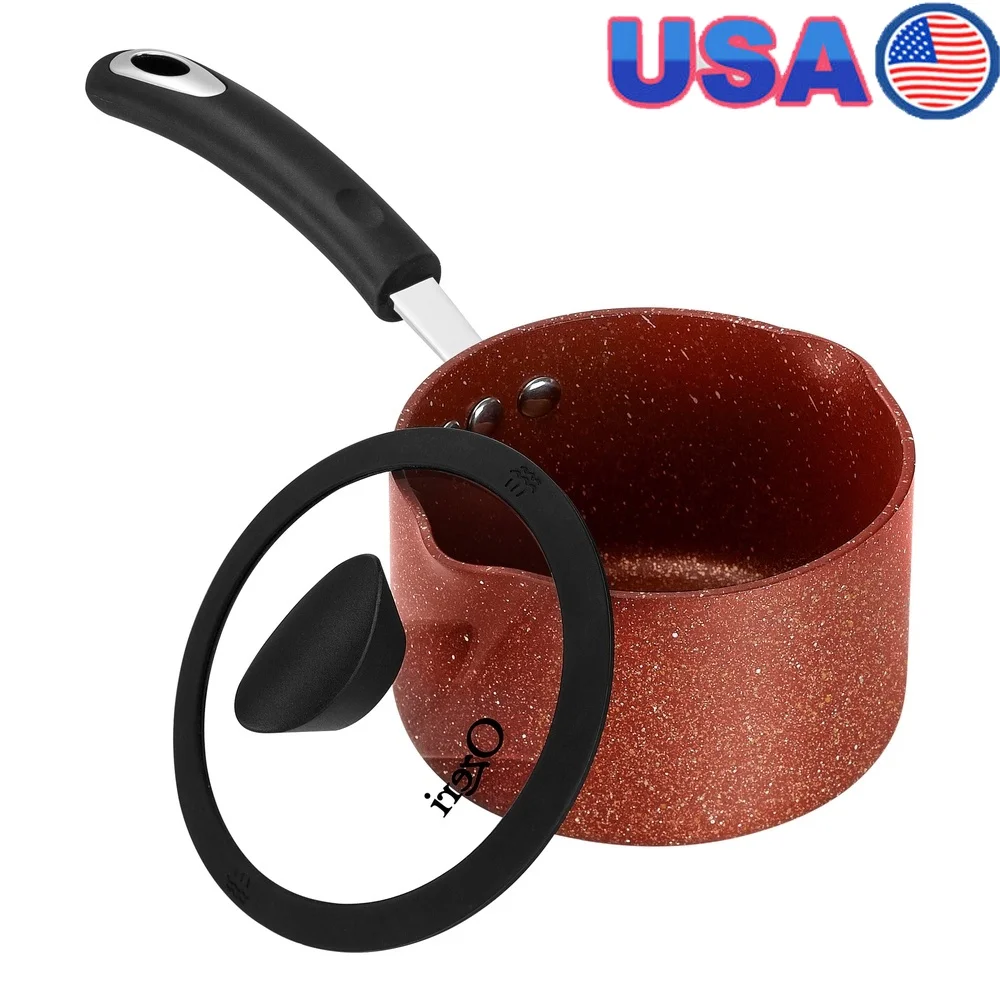 

All-In-One Stone Saucepan Cooking Pot 1.5L Nonstick Induction Safe Heavy-Gauge Aluminum Heat-Resistant Silicone Handle Tempered