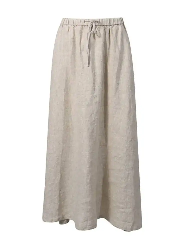 ONEXWEN Women Navy Blue Linen Maxi Skirt Elastic Waist Drawstring A-Line Long Skirt Summer Loose Breathable Skirts ZM5341