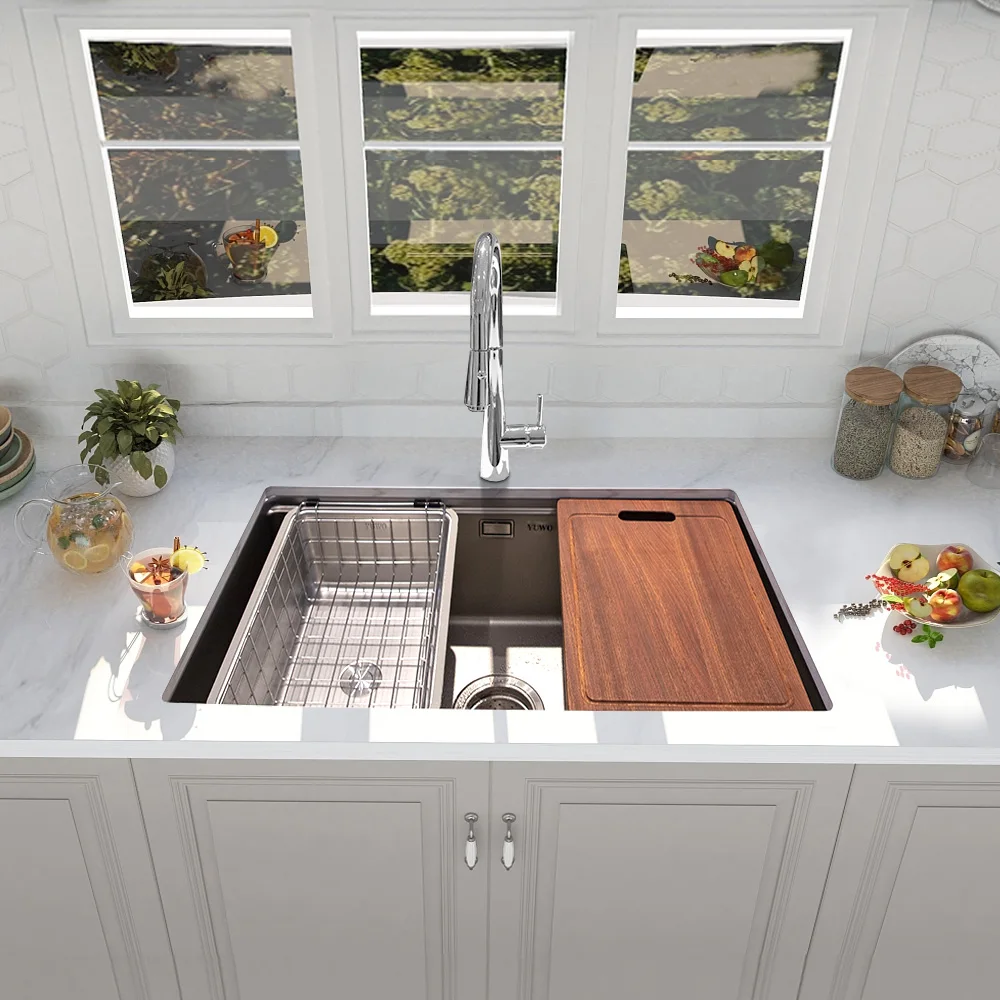Thsink Single Bowl Rectangular 304 Stainless Steel Undermount Kitchen Sink Satin Surface 1 Year Warranty One Hole Design Faucet