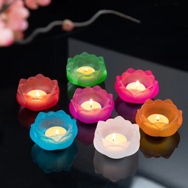 1x Kristall-Kerzenhalter, siebenfarbiger Lotus-Räucherstäbchenhalter, multifunktionale Butterlampe für Heimdekoration, Onrmanets Aschenbecher