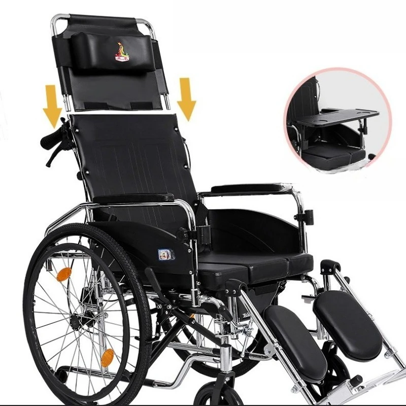 

Wheelchair folding light with toilet, function elderly portable trolley the elderly can lie down and take a bath