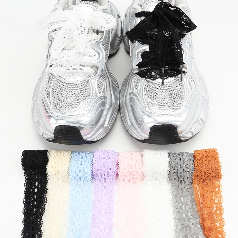 1Pair Silk Lace Shoelaces Girl Colourful Flat Shoe Laces White Black Casual Rope Shoelaces for Shoes Accessories 80/100/120CM