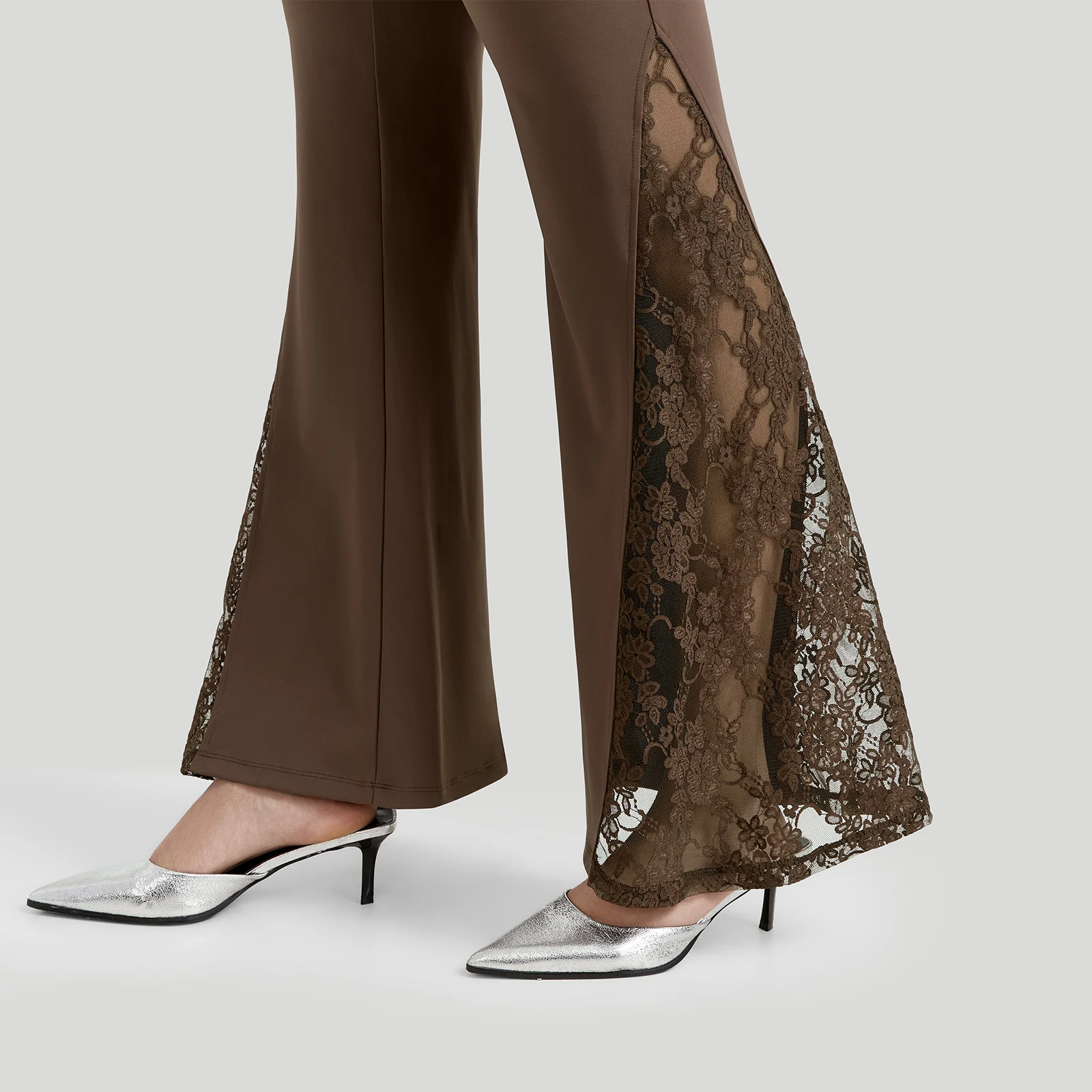 Women Punk Sexy See Through Lace Patchwork Flare Pants Streetwear High Waist Wid Leg Vintage Trousers Y2k Pants Female