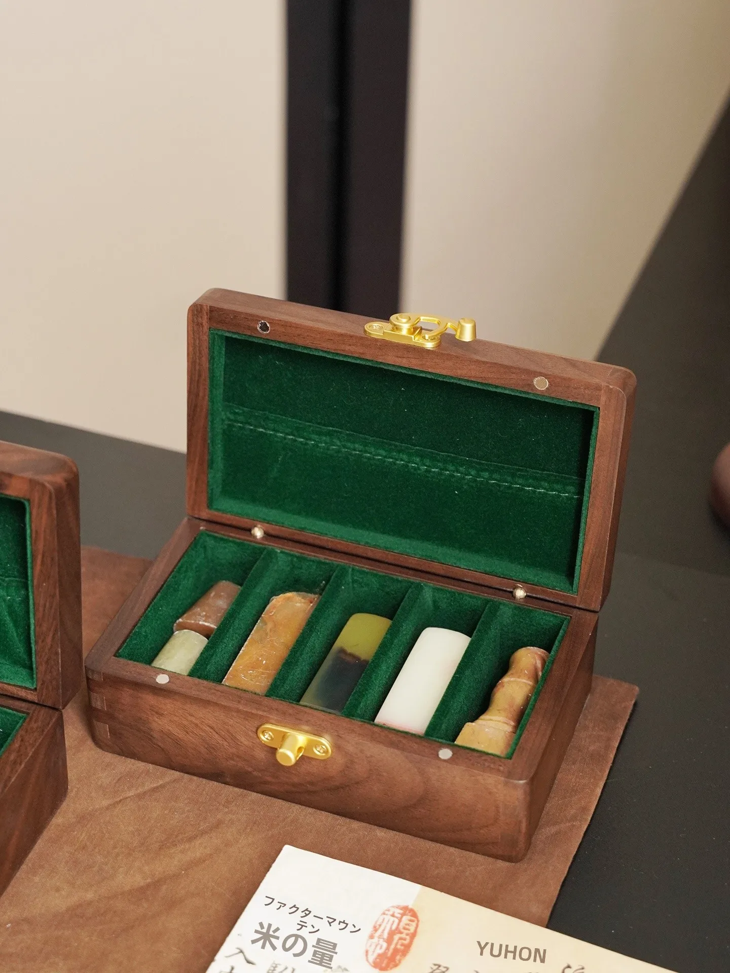 

Деревянный органайзер для чернильных подушечек и инструментов для резьбы по нефриту, настольный ящик для хранения, маленький деревянный футляр для аксессуаров для каллиграфии