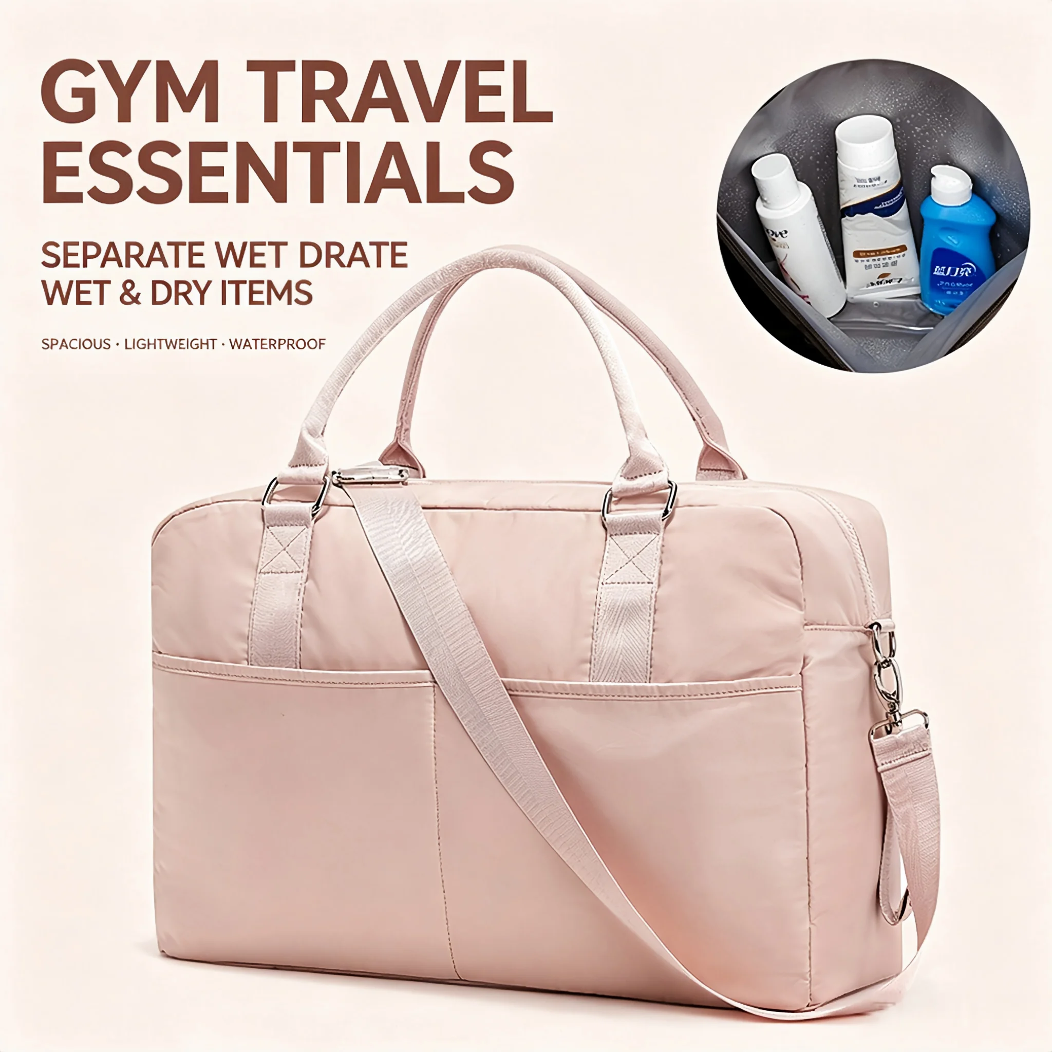 Women Travel Bags Travel Duffle Bag Dry-Wet Separation Fitness Bag Waterproof Handbag Cross Bag High Capacity Weekender Bags