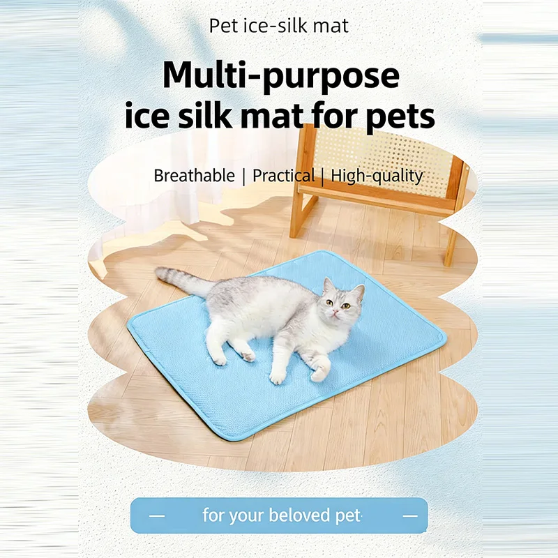 2026 Summer Pet Ice Pad For Cat And Dog Beds Anti Slip And Heat Dissipation Portable Washable Breathable Ice Silk Cool Cooling