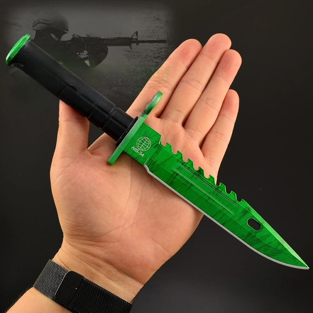 26 سنتيمتر الذهاب لعبة M9 حربة نموذج معدني مع الحافظة لعبة الأجهزة الطرفية عداد الضربات سلاح عسكري الأخضر السكاكين اللعب السيف هدية