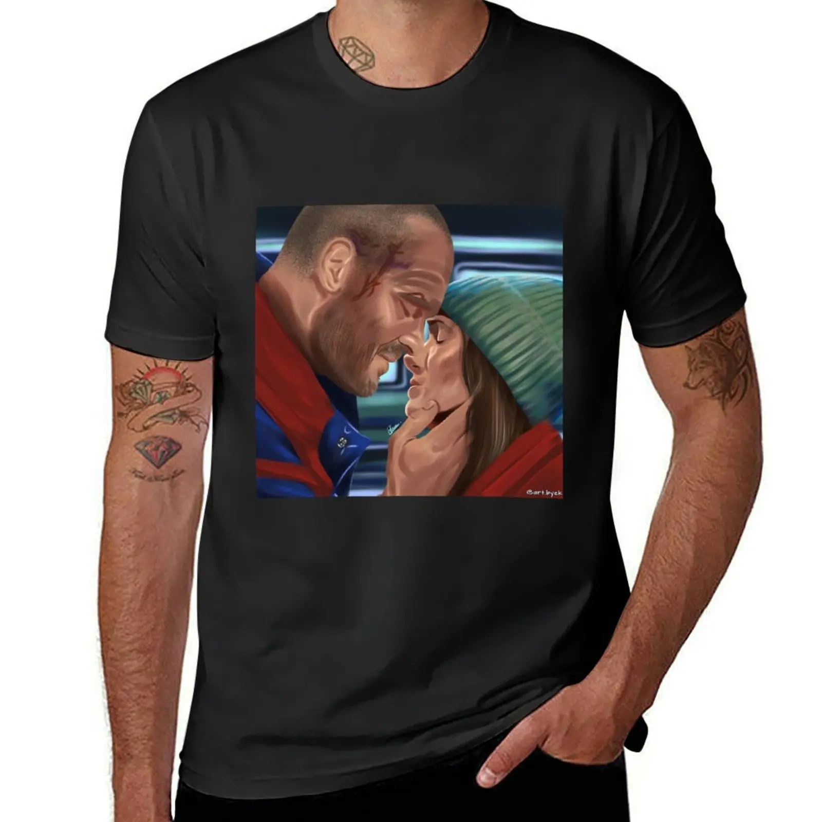 

Jim Hopper and Joyce Byers fanart T-Shirt heavyweights customizeds tops heavyweight t shirts for men