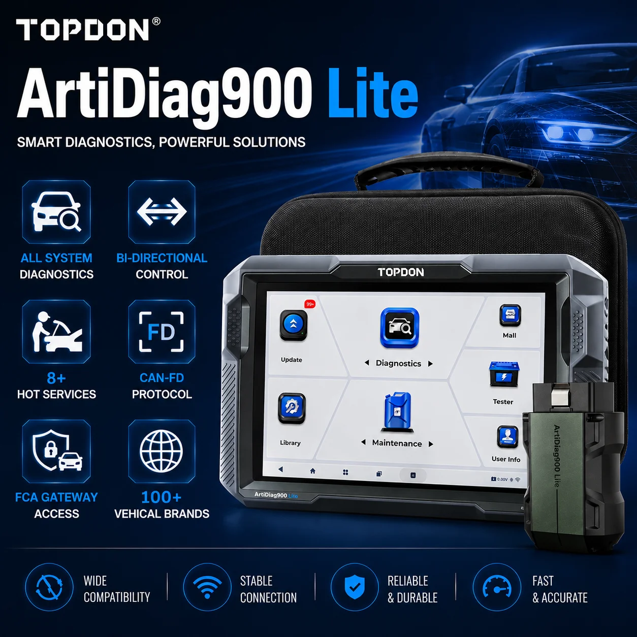 TOPDON AD900 Lite Full System OBD2 Scanner 100+ Brands Bidirectional Control 8 Reset Functions Repair Scanner Lifetime Free Update Car Diagnostic Tool