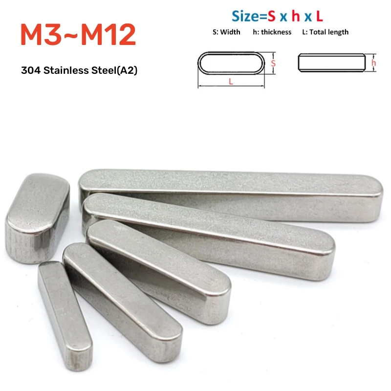 

1~20pcs M3M4M5M6M8M10M12 304 A2-70 Stainless Steel Rectangle Round End Type A Parallel Flat Key Drive Shaft Roll Shaft Dowel Pin