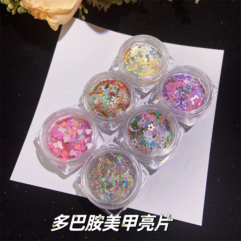 1 scatola Fashion Dopamine Holographic Glitter Nail paillettes formato misto Laser Powder Manicure arcobaleno Flake decorazione accessori fai da te