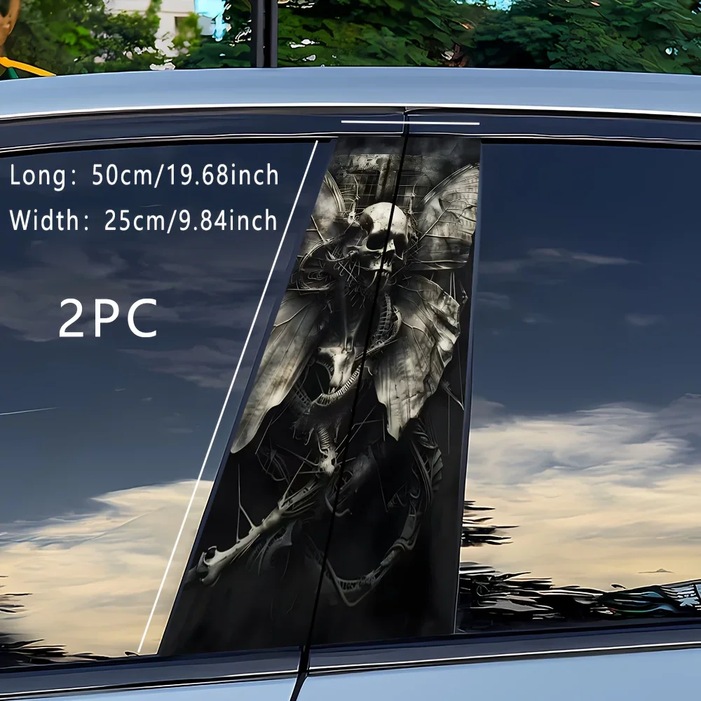 2 Piece Skull Fantasy Car Post Sticker - Unique Butterfly with Skull Black and White Sticker for All Models