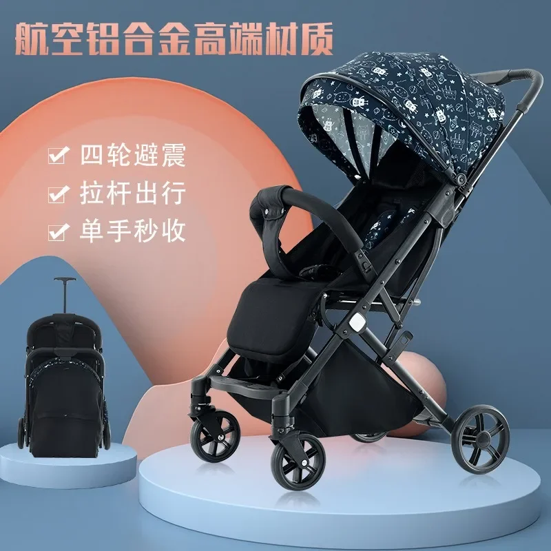 

2025Three-fold stroller with lever ultra-light and portable baby car can be seated and lying for four-wheel shock absorption