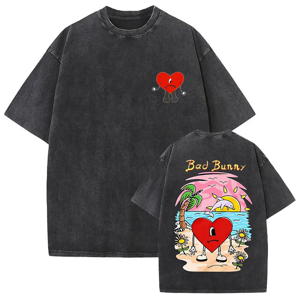 Washed Vintage Rapper Bad Bunny Un Verano Sin Ti Graphic T-shirt Summer Men Women Hip Hop Oversized Street Crewneck T Shirt Tops