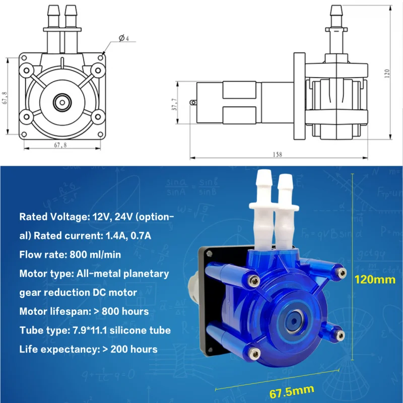 Peristaltic Pump 0.21GPH (800ml/min) for Fluid Transfer & Draining. Metering System for Lab Glue & Adhesives