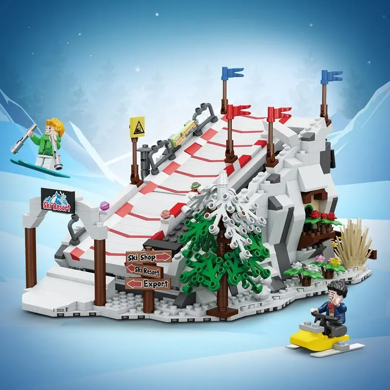 936PCS Ideas Winter Ski Resort Skiing Park Building Blocks With 2 Figures Construction Bricks Set Toy Gift For Children Kids