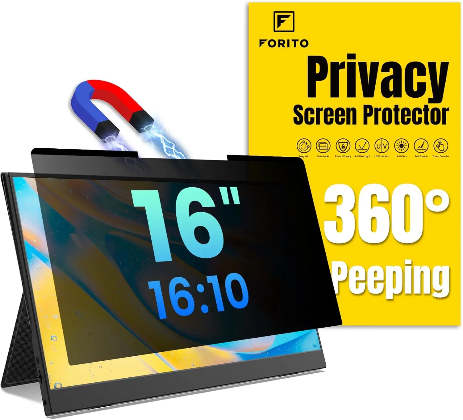 

360° Anti Peeping Privacy Screen for 16:10 16" Laptops, Removable, Anti Glare, Blue Light Blocking