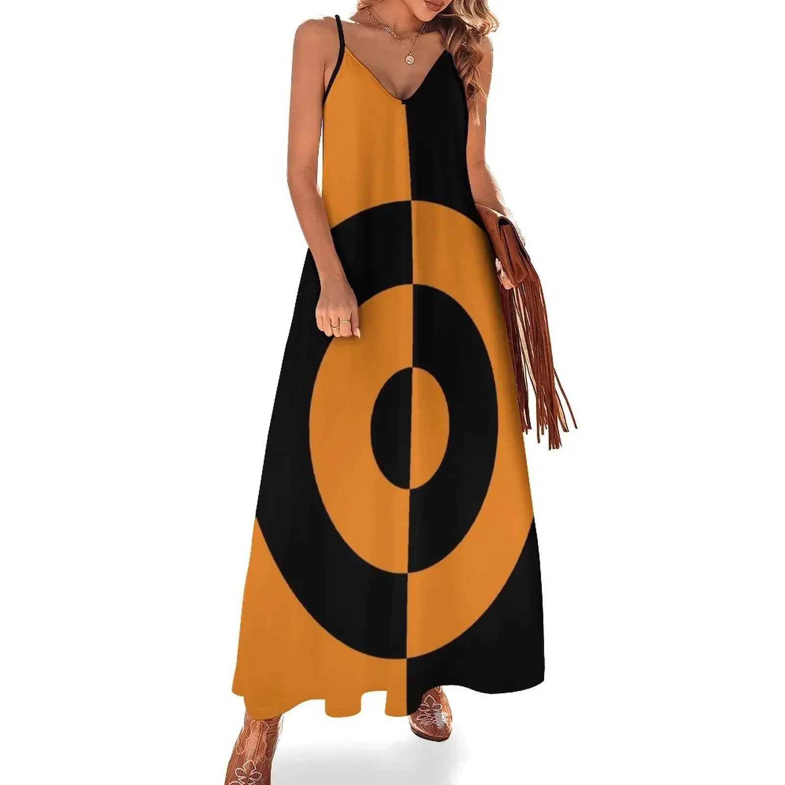 

60s Orange & Black Mod Target Sleeveless Dress Women long dress women party dresses Dress