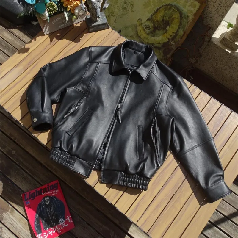 Unisex large-cut couple leather thick and stiff  coat