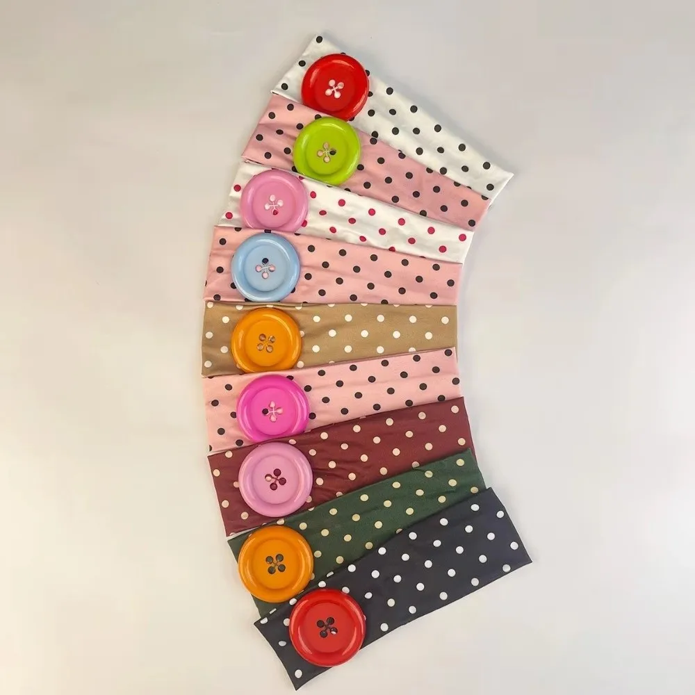 Fashionable Wide Polka Dot Headband Large Button Dopamine Color Elastic Head Wrap Lightweight Fabric Yoga Hairband Girl