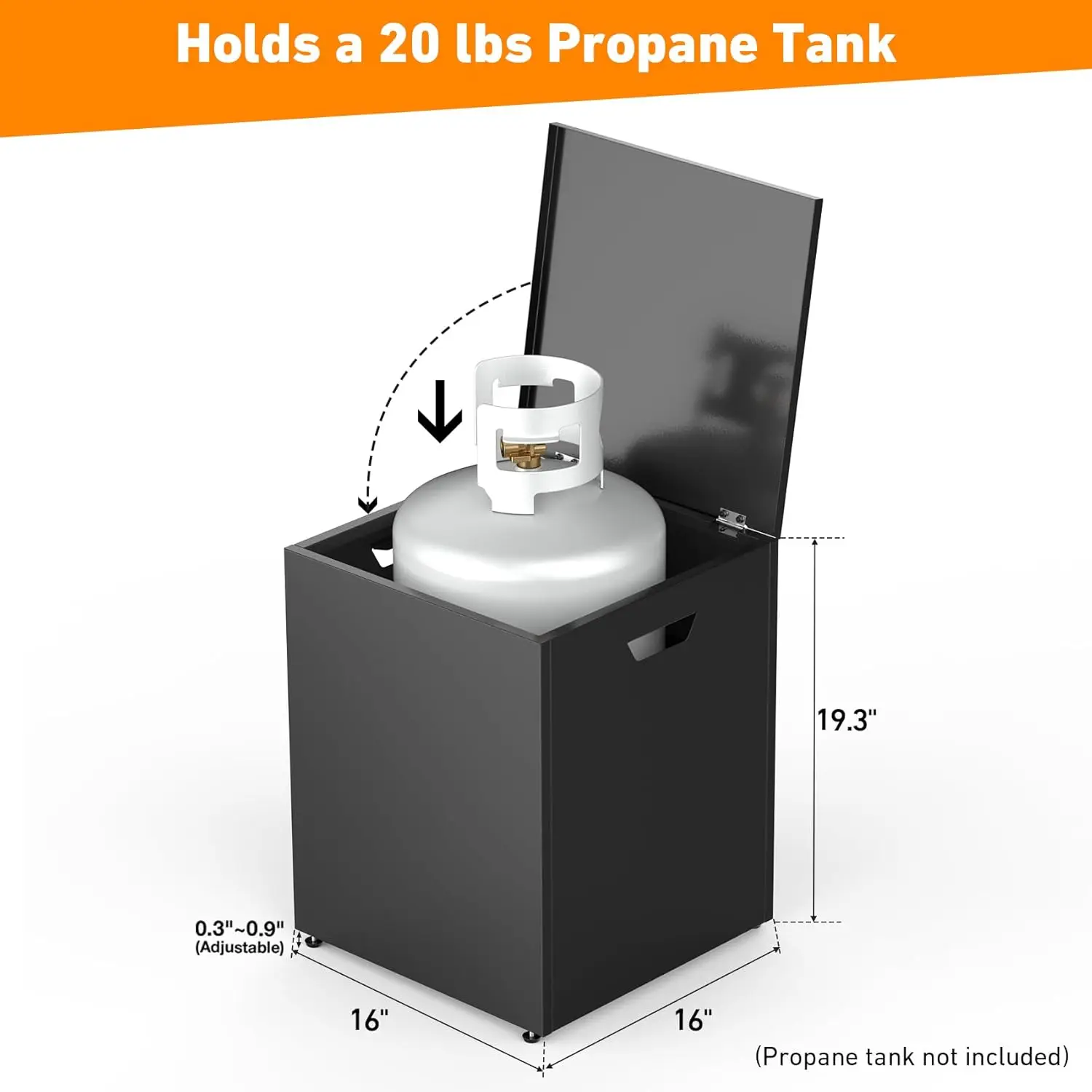 Outdoor 20 lb Propane Tank Storage, Black Table with Side Handles for Patio Hideaway