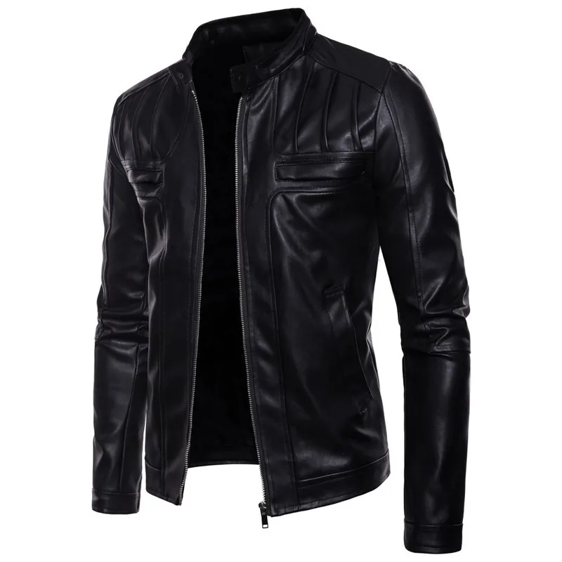 

Mens Leather Jacket Stand Collar Mens Casual Slim PU Leather Jacket Motorcycle Fashion Coat Male large size