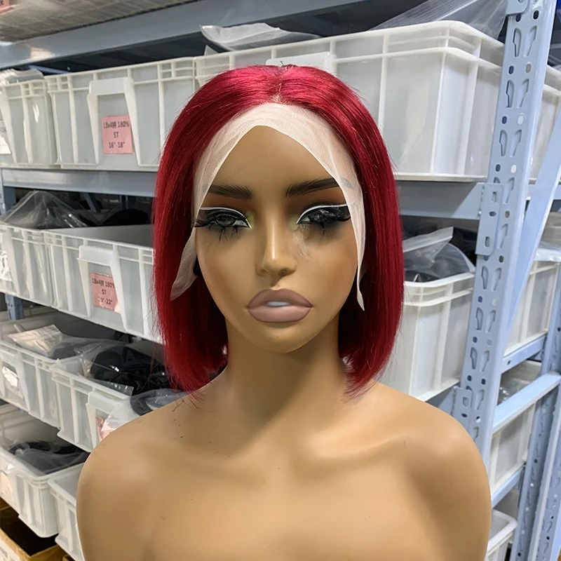 6 Zoll Double Drawn Bob Glatte Echthaarperücke 13x4 Lace Frontal Glueless Perücke Farbe 99J Remy Haarperücken für Frauen – Detail 6