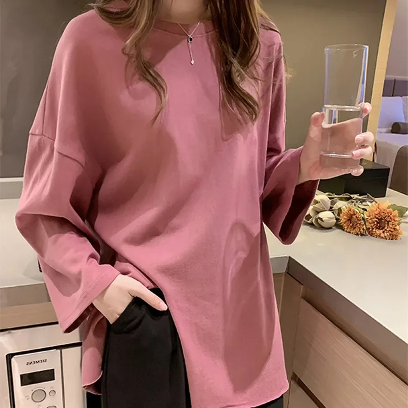 Elegant Autumn Women's T-shirt Long Sleevet Loose-fit Versatile Niche Design Sensibility Irregular Base Layer Top