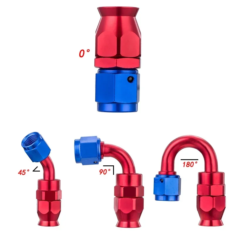 4X 3AN 4AN 6AN 8AN 10AN 12AN droit 0 45 90 180 degrés adaptateur de raccord d'extrémité de tuyau pivotant pour PTFE E85 ligne de gaz de carburant d'huile rouge bleu