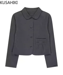 KUSAHIKI 2024 Autumn Winter Retro Japanese Campus Style Suit Jacket Top Girls School Tailored Coat for Women