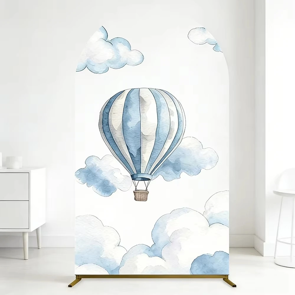 Blue Bear Birthday Decoration Arch Backdrop Cover Hot Air Balloon Clouds Boys 1st Birthday Party Baby Shower Photo Background