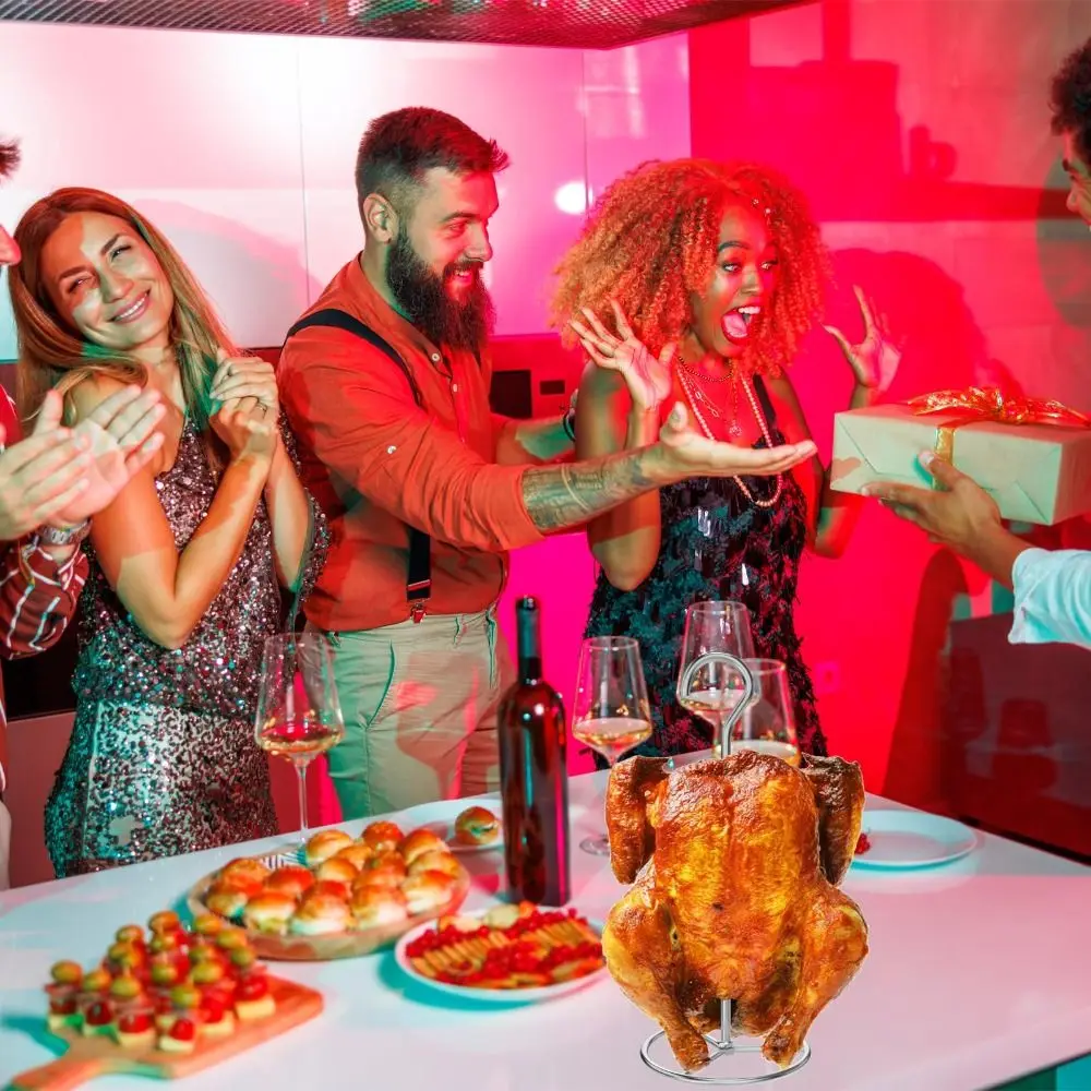 

Stainless Steel Turkey Fryer Rack Kit Vertical Replacement Parts Roasting Grill Stand with Lifter Hook Chicken Roaster Rack