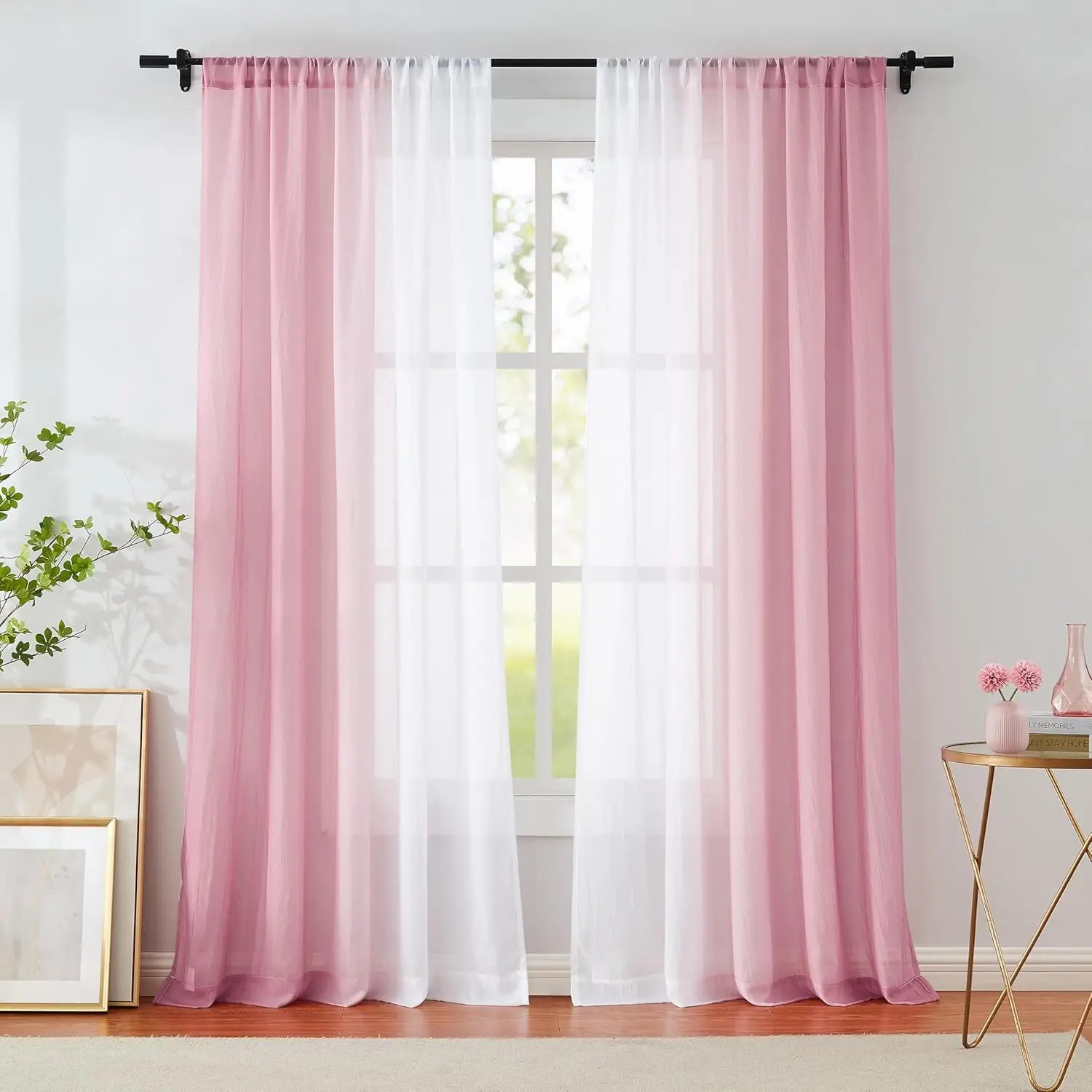 

Pink White Gradient Sheer Voile Window Curtain for Living Room Bedroom Romantic Home Decor