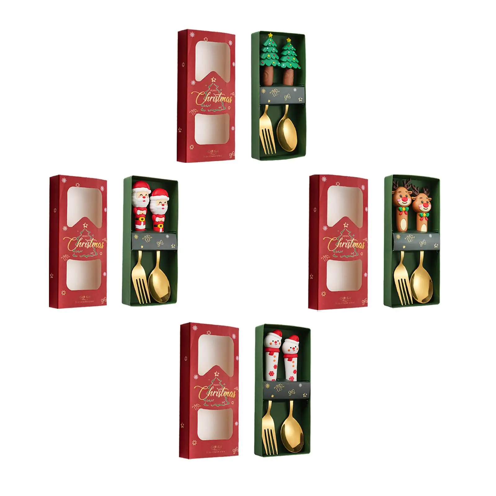 2 Pieces Christmas Spoon and Fork Set Cutlery for Drinks Milkshakes Juice