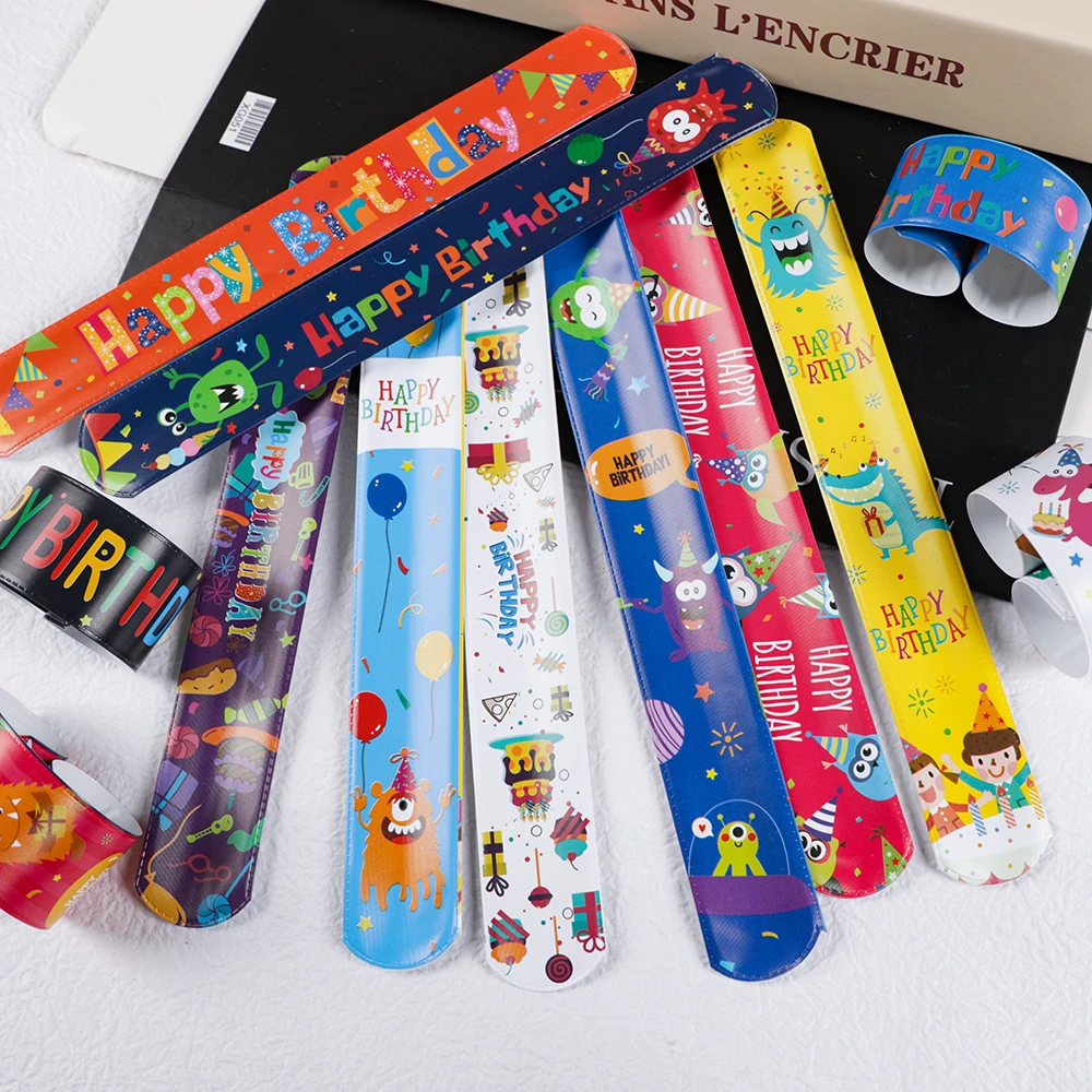 12 Stück Cartoon Monster alles Gute zum Geburtstag Slap Armbänder Armband Spielzeug für Kinder